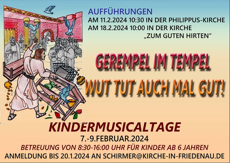Plakat für Kindermusical "Gerempel im Tempel".