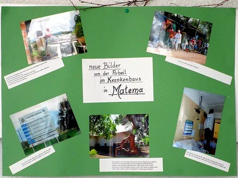 Schautafel über die Arbeit im Krankenhaus Matema, mit Fotos.
